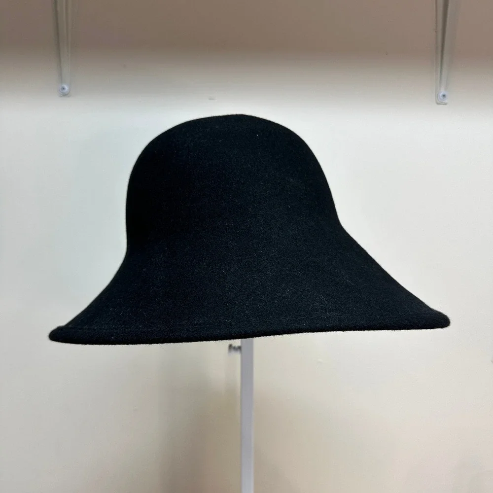 Scala Collection Black 100% Wool Brim Cloche Hat One Size Vintage - Picture 2 of 6